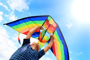 a boy holding a kite