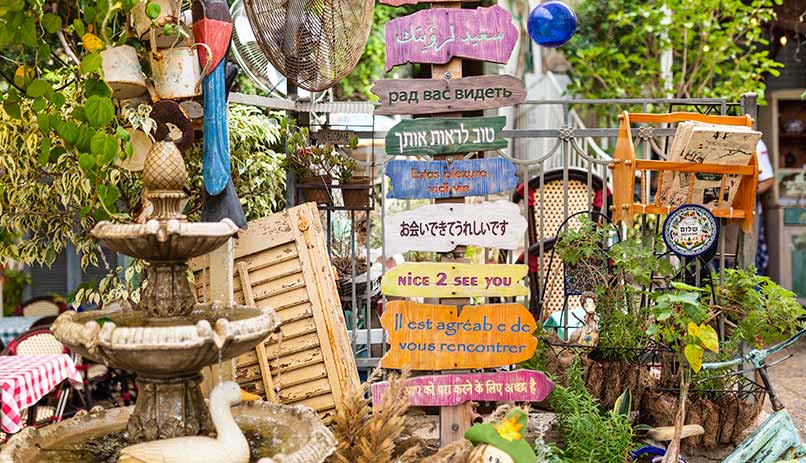 Welcome signs in various languages