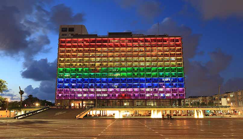 Tel Aviv city hall colored by Pride flag