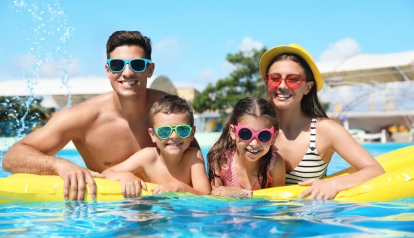 Family in water park